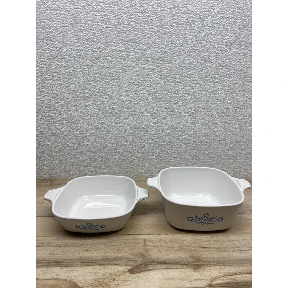Vtg Set Of 2 Corning Ware White/Blue Casseroles 1 3/4 Cup & 2 3/4 Cup No Lids